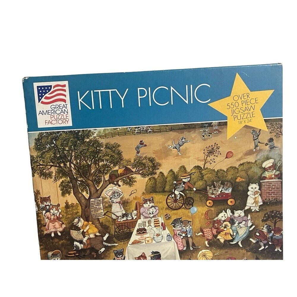 Vintage The Great American Puzzle Factory #976 Kitty Picnic 1994 RARE - Picture 6 of 10